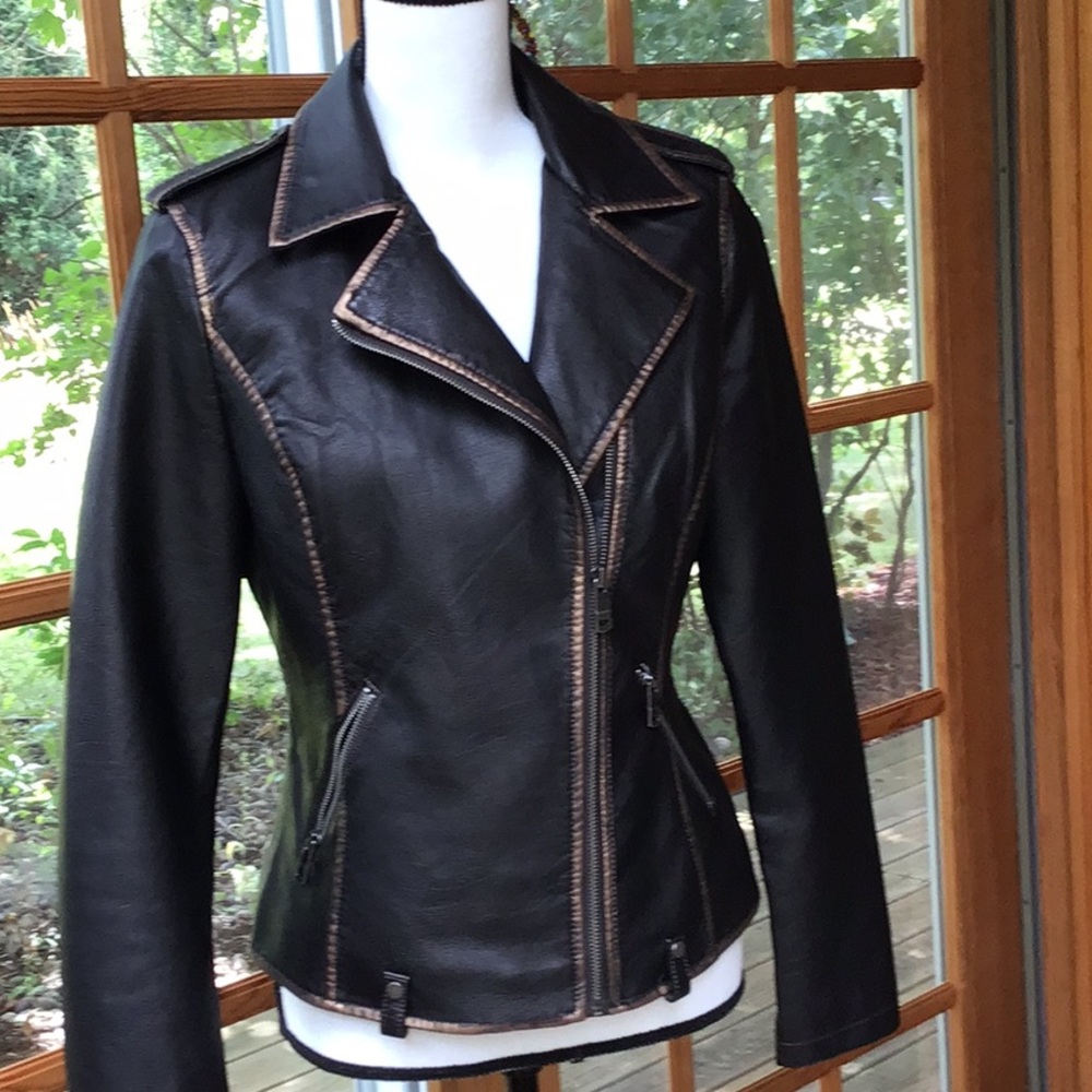 Women's brown leather faux leather jacket jacket